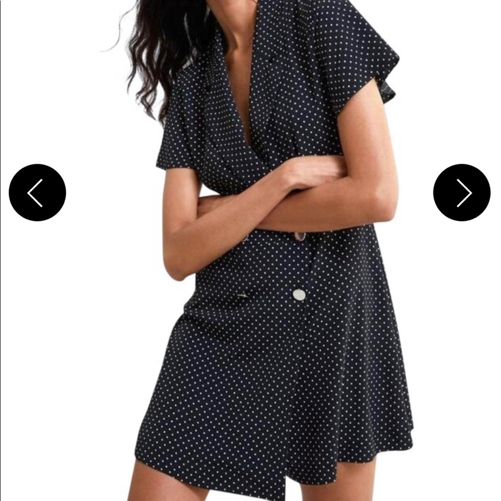 Zara dot double breasted dress romper black & white gold buttons